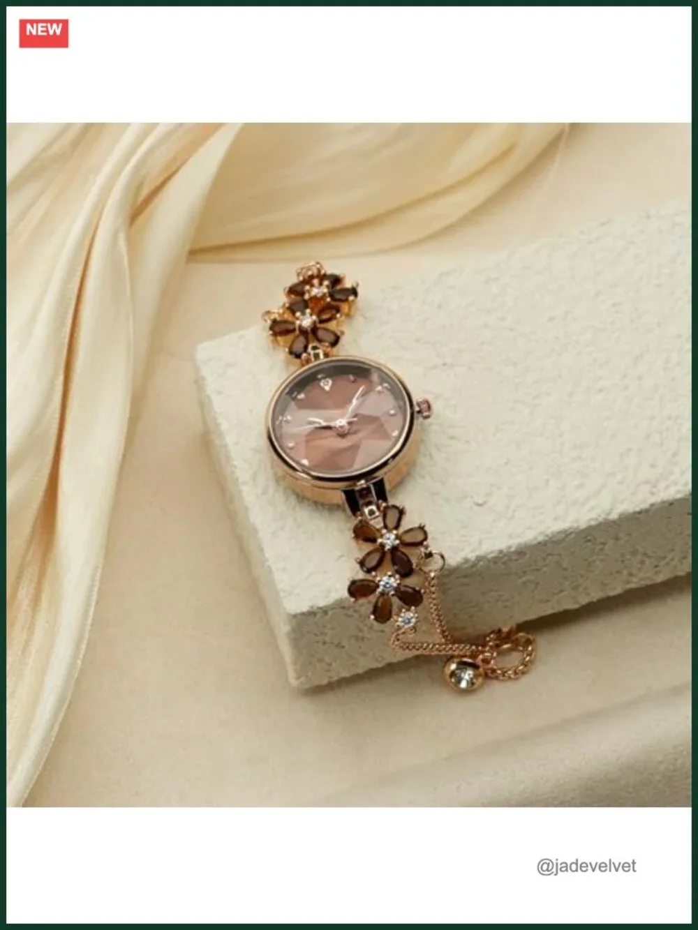 Women's Crystal Quartz Bracelet Watch Floral Dial Waterproof 29.5mm